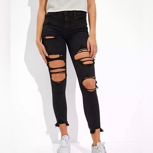American Eagle Cropped Ripped Skinny Jeans